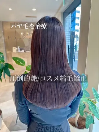 ロング パーマ 韓国風/小顔レイヤー /艶カラーのヘアスタイル