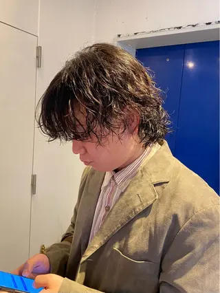 ミディアム パーマ メンズ レイヤーボブ/ 艶カラー/サナ🌼のヘアスタイル