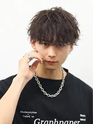 ミディアム カラー パーマ メンズ シースルーマッシュ/ メンズ/KYOHEIのヘアスタイル