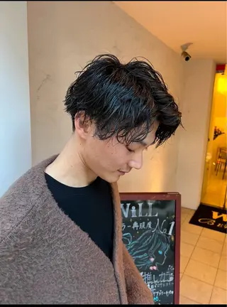 ミディアム パーマ メンズ メンズパーマ特化型 /京橋/栗野京弥のヘアスタイル