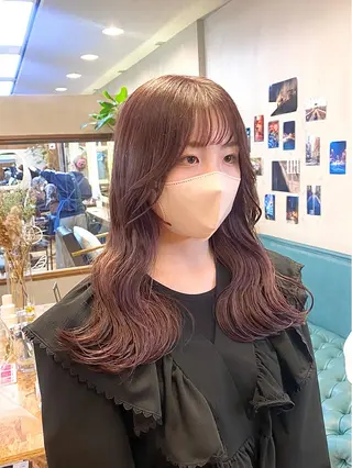 セミロング カラー パーマ ヘアアレンジ ハル🌸柔色/ ブリーチなし/艶髪のヘアスタイル