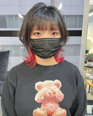 ミディアム ブリーチ/ウルフ ハッシュカット/石山のヘアスタイル