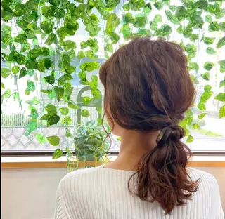 ミディアム カラー ヘアアレンジ ブリーチなしベージュ /ヘアセット/ミユのヘアスタイル