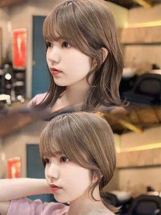 ミディアム カラー ヘアアレンジ 顔周りカット× 髪質改善【リョウ】のヘアスタイル