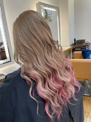 セミロング カラー ブリーチ毛矯正.髪質 改善.髪にドラマをのヘアスタイル