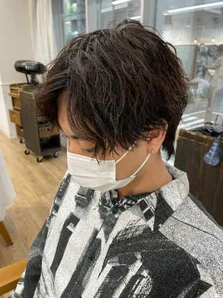 ショート パーマ メンズ 🤎ベージュカラー 🐶メンズパーマのヘアスタイル