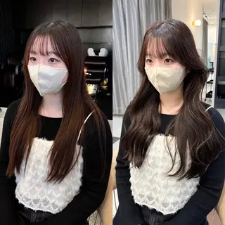 セミロング ヘアアレンジ シャドールーツ earth　深川愛実のヘアスタイル