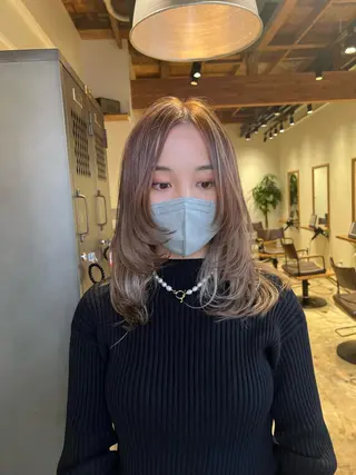 セミロング カラー nishido ハイライト/海外ヘアのヘアスタイル