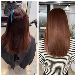 セミロング け んブリーチ縮毛矯正のヘアスタイル