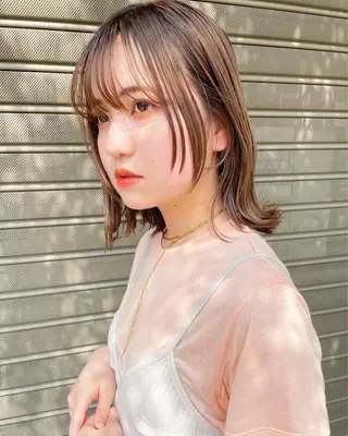 ミディアム カラー パーマ ヘアアレンジ 前田 陽南子のヘアスタイル