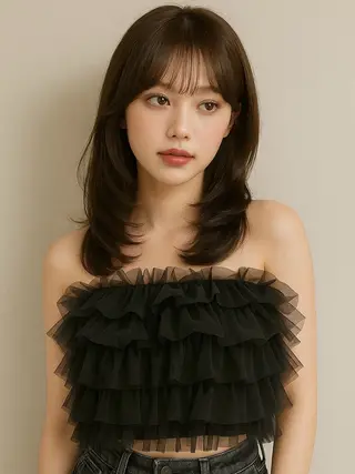 セミロング カラー 髪質改善/レイヤー ストウシンゴのヘアスタイル