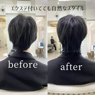 ショート メンズ レイヤーウルフ エクステ磯部のヘアスタイル