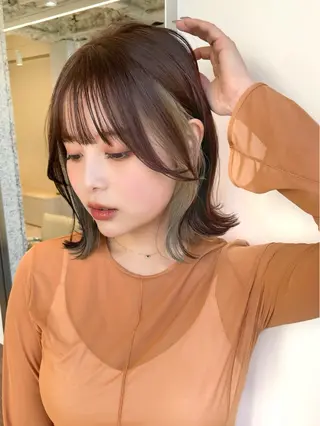 ミディアム カラー 結べるレイヤーボブ くびれLady表参道のヘアスタイル