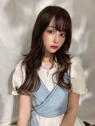 セミロング カラー パーマ 新宿✨顔周りカット 韓国ヘア/坂本亜裟海のヘアスタイル