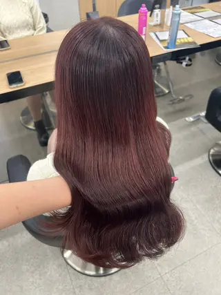 ロング 💗愛され暖色💗 ピンク/レッド💗のヘアスタイル