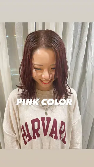セミロング カラー ヘアアレンジ ハイトーンピンク🍑 ブリーチ🍑RINAのヘアスタイル