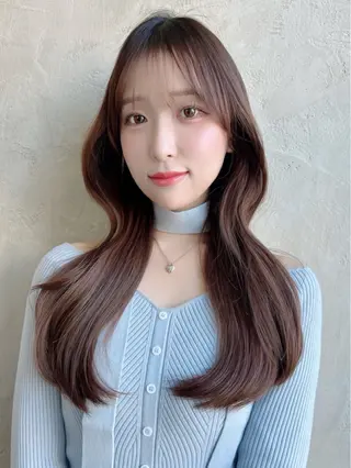 セミロング カラー パーマ 新宿✨顔周りカット 韓国ヘア/坂本亜裟海のヘアスタイル