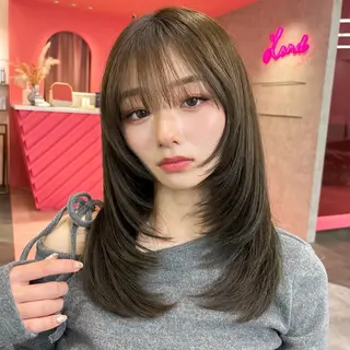 ミディアム カラー 山崎/ボブ縮毛矯正 レイヤー髪質改善のヘアスタイル