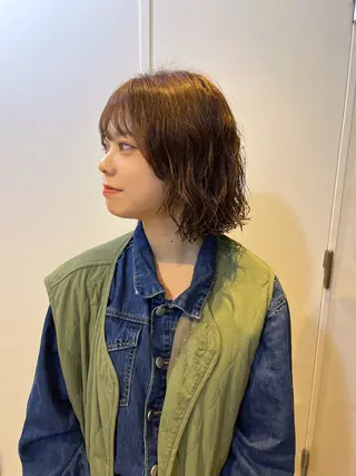 ショート パーマ benji仙台所属・KOKI/ ボブ/ パーマ/透明感カラーのヘアスタイル
