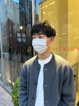 メンズ レイヤー/グレージュ メンズパーマのヘアスタイル