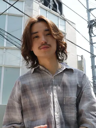 ミディアム パーマ メンズ 似合わせヘア/ ハイライト/廣田歩のヘアスタイル