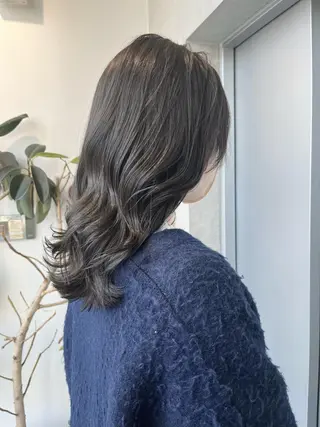 セミロング カラー パーマ ヘアアレンジ 透明感/オリーブ/ グレージュ/YUKAのヘアスタイル