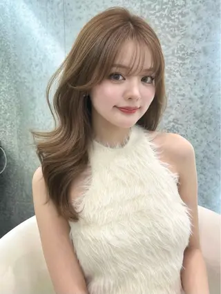 セミロング カラー ヘアアレンジ ブリーチなしW🎀 髪質改善／はのんのヘアスタイル