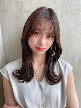 ミディアム カラー 顔周り/くびれヘア 韓国ヘア💕風間るなのヘアスタイル