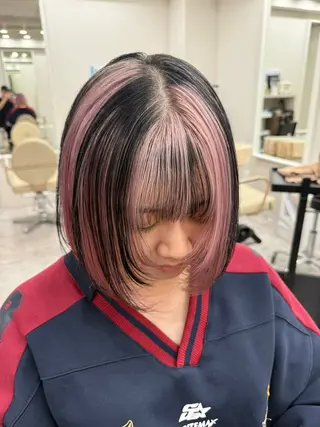 ミディアム ボブ、レイヤー、 ハイトーン、古淵のヘアスタイル