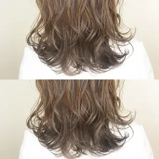 セミロング カラー 韓国レイヤーカット/ ダブルカラーのヘアスタイル