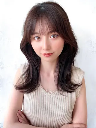セミロング カラー 顔周り/くびれヘア 韓国ヘア💕風間るなのヘアスタイル