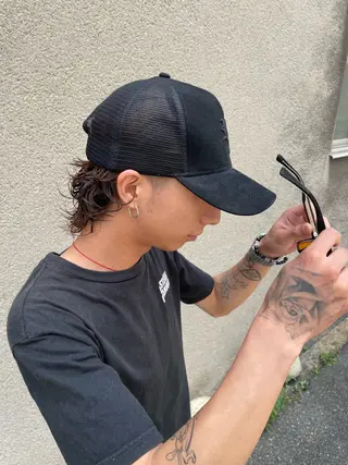 パーマ メンズ 慎太朗/パーマ/ボブ /センターパートのヘアスタイル