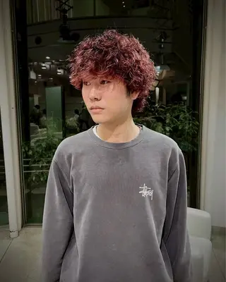 パーマ メンズ ハイトーン／ レイヤー／ボブのヘアスタイル