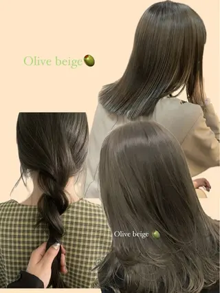 セミロング カラー 落合希 Olivebeigeのヘアスタイル