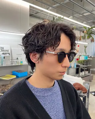 ショート パーマ メンズ ダブルカラー/ ケアブリーチ/クニトのヘアスタイル