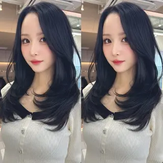 ミディアム オリーブカラー 長谷川のヘアスタイル