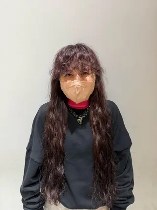 ロング カラー パーマ エマ ピボット 中川店所属・富原崇太/切りっぱな しボブ/透明感カラーのヘアスタイル