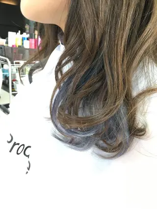 セミロング カラー 白髪ぼかしハイライト 柳川拓哉のヘアスタイル