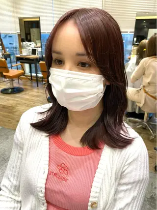 ミディアム カラー 顔周り/くびれヘア 韓国ヘア💕風間るなのヘアスタイル