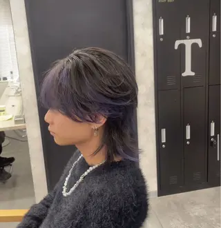 ミディアム カラー メンズ ニュアンス/フェザー /ウルフ/伶馬のヘアスタイル