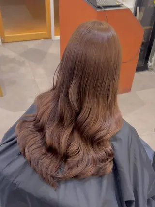 セミロング カラー パーマ ブリーチなし/ ベージュ/akiraのヘアスタイル