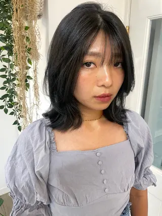 ミディアム カラー ブリーチなしで透け感 暖色カラーボブaoiのヘアスタイル