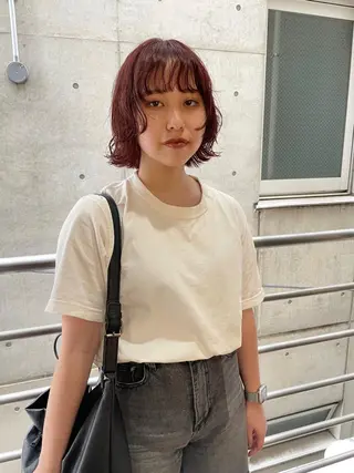 ショート カラー パーマ satsuki 暖色・ブラウンカラーのヘアスタイル