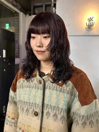 ミディアム カラー パーマ 小川真歩/パーマ /暖色オリーブのヘアスタイル