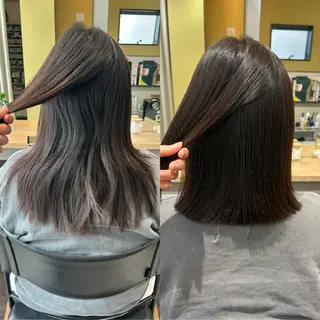 セミロング パーマ hub hair レイヤー/透明感のヘアスタイル