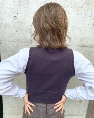 ミディアム カラー ヘアアレンジ ブリーチダブルカラー ハイライト/山本喜熙のヘアスタイル