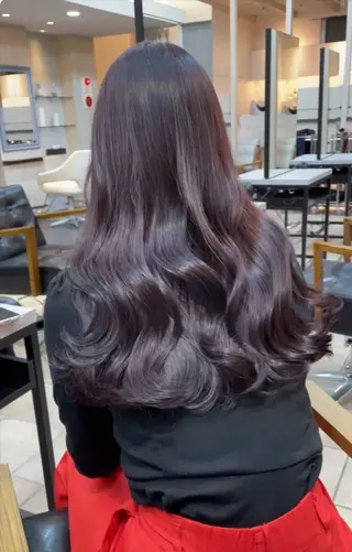 ロング カラー ブリーチなしピンク 縮毛艶髪矯正/吉村のヘアスタイル