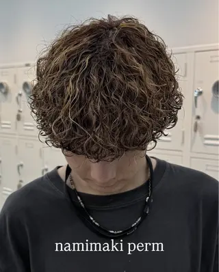 ショート カラー パーマ メンズ キッズ 栄💗メンズパーマ｜ ハイトーン｜haruのヘアスタイル