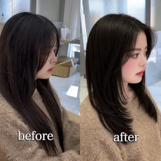 セミロング 艶カラー/縮毛矯正/ ブリーチ/松沢州途のヘアスタイル