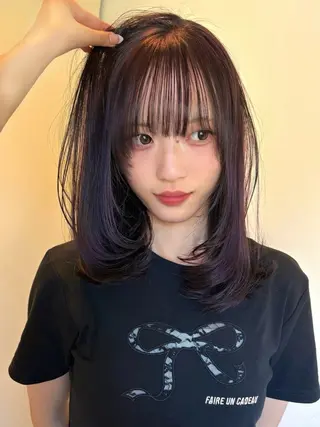 ミディアム カラー Yuna/ブリーチ なしベージュのヘアスタイル